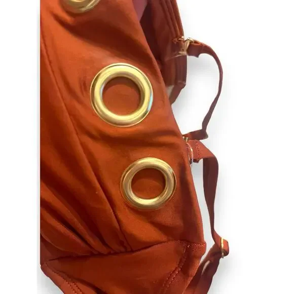 Gibson Latimer Bandeau Grommet Bikini Swim Top | Sz L, Copper Orange - Picture 7 of 7